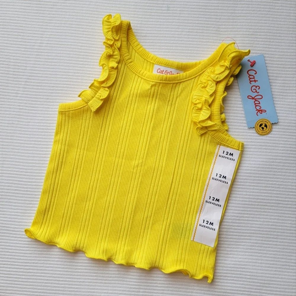 Yellow Sleveless Ribbed Ruffle Tank Top | Cat & Jack
